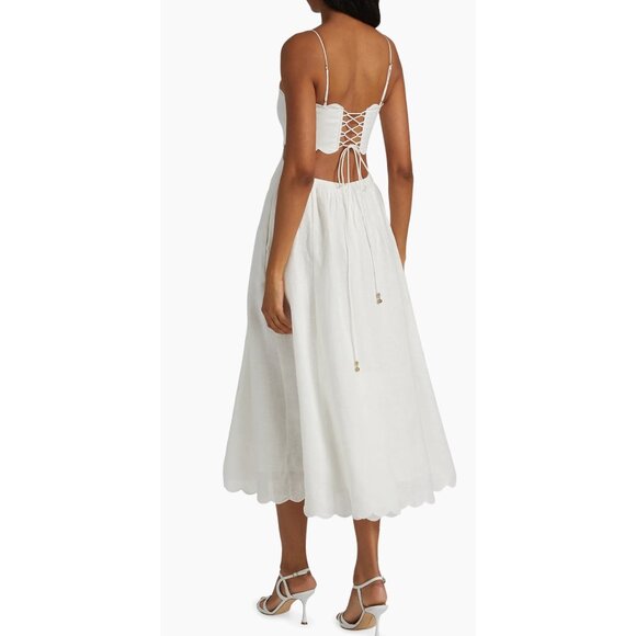 Zimmermann Rhiannon Scallop Linen Voile cutout Midi-Dress size 3/ M/ US 8-10 - Picture 3 of 16